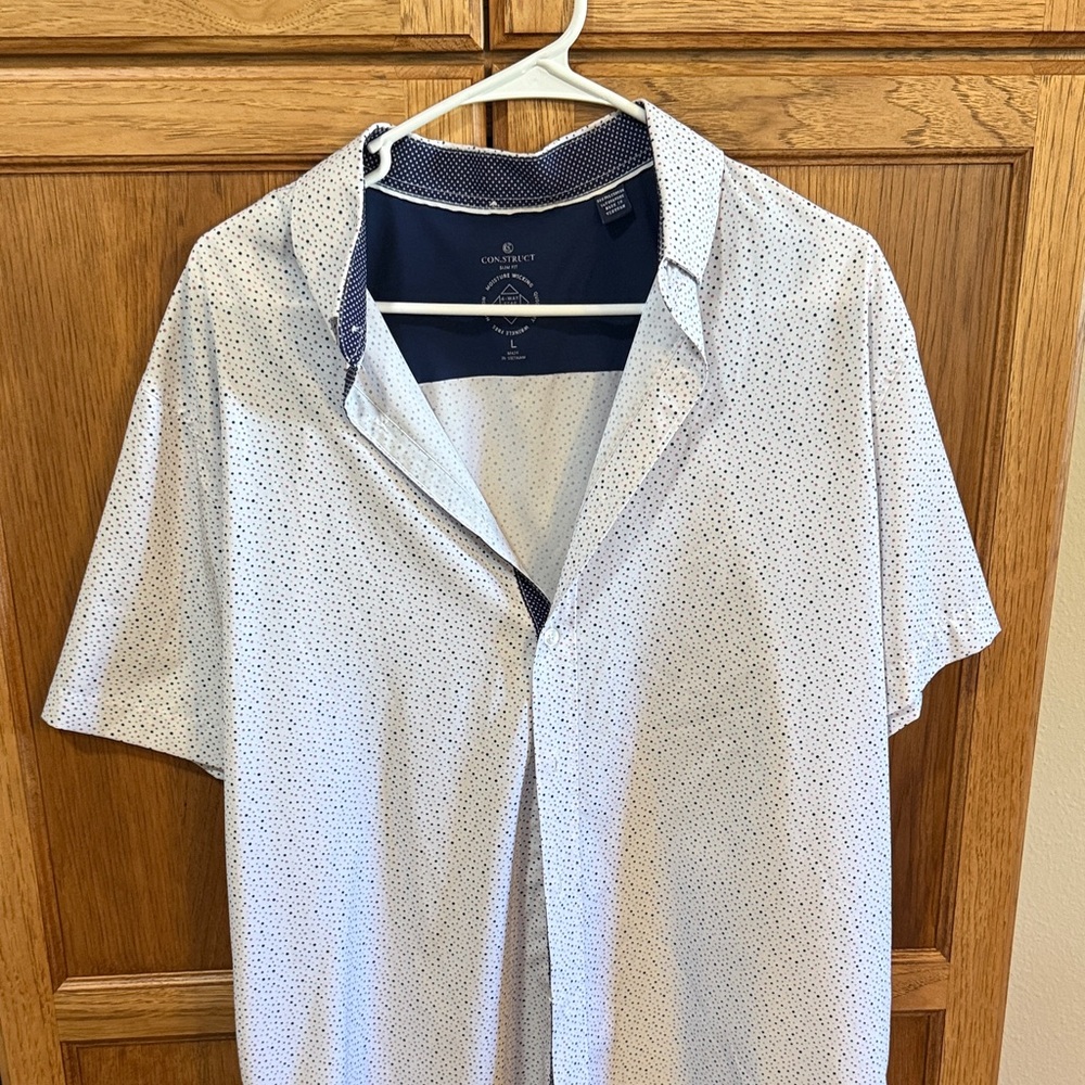 White and Navy Casual Button Down Shirt